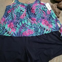 Swimsuits For All~Tankini Top &amp; Bottom Shorts Women&#39;s Plus Size 34 Flora... - £36.40 GBP