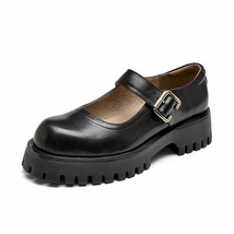 Shoes women genuine cow leather mary janes round toe platform metal buckle strap female thumb200