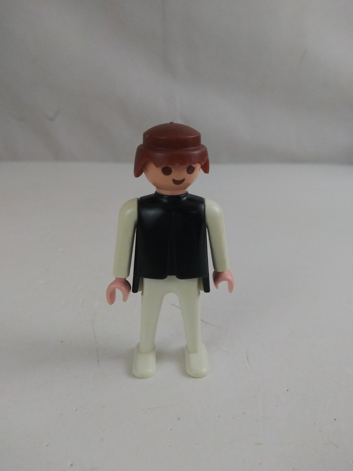 1974 Geobra Playmobile Man Wearing Black &amp; White Brown Hair 2.75&quot; Toy Fi... - $7.91