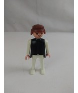 1974 Geobra Playmobile Man Wearing Black &amp; White Brown Hair 2.75&quot; Toy Fi... - $10.85 CAD