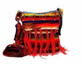 Aztec Tribal Print Striped Pattern Fringe Flap Cushioned Square Purse Crossbody  - £19.94 GBP