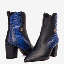 The Saturn Sax Blue Snake Leather Block Heel Women Boot image 3