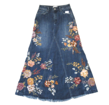 NWT Driftwood Maxi in Dark Wash Wildflower Embroidered Denim Skirt S $198 - $120.00