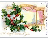 Merry Christmas To You Finestra Agrifoglio Raphael Cibo Rilievo Unp DB C... - $5.63