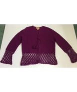 Vintage acrylic pullover sweater top bell sleeves tassel tie crochet edg... - $18.11