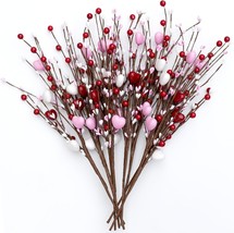 AXYLEX Valentine&#39;s Day Gift Heart Picks - 8 Pcs Artificial Red Berry Flower - £31.24 GBP