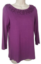 Charter Club Womens Embellished Shirt S Small Soutache 3/4 Sleeve Purple Stretch - £14.08 GBP