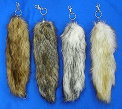 6 JUMBO NATURAL color FOX TAIL KEY CHAIN foxes wild animals novelty anim... - $18.99