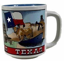 Vintage 1992 Texas Famous Things Coffee Mug Map &amp; Attractions Souvenir Cup - £6.32 GBP