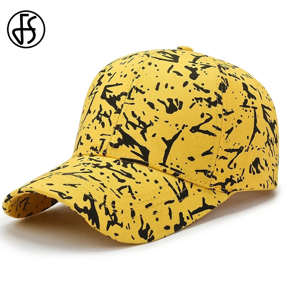 FS Yellow Beige Street Graffiti Brand Baseball Cap For Men Summer Women Hip Hop - £11.31 GBP
