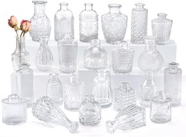 Cucumi 24 Glass Bud Vase Set, Mini Flower Vases In Bulk For Rustic Wedding - £48.93 GBP