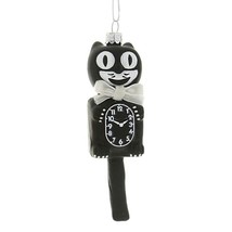 RETRO CAT CLOCK ORNAMENT 5&quot; Glass Cute Black Kit Kitty Cat Christmas Tre... - £15.10 GBP