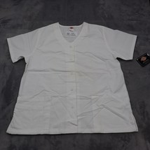 Dickies Shirt Womens L White Scrubs Medical Uniforms 2 Pockets Snap Fron... - £15.50 GBP