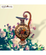 Amphora Flat Shape Flowers in Terracotta Hand Made and Decorated Rarity - $23.84