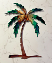 Palm Tree Metal Wall Art Décor 30&quot; tall Right Facing Marbled Green copper/Bronze - £81.69 GBP
