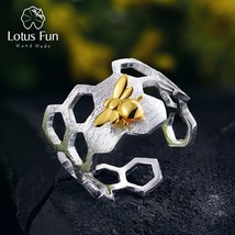 Real 925 Sterling Silver 18K Gold Bee Rings Natural Designer Fine Jewelry Home G - £21.90 GBP