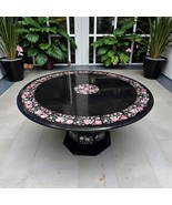 48" Black Marble Coffee Table Precious Gemstone Inlaid Art with 20" Inch Stand - $5,233.57