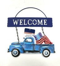 Metal Pick Up Truck &amp; US Flag Welcome Sign - New - £8.64 GBP