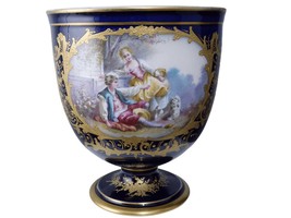 c1900 Antique French Hand Painted Sevres Style Goblet Form Wine Cooler - £698.87 GBP