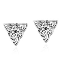 Vintage Sterling Silver Celtic Triquetra Knot Delicate Triangle Stud Earrings - £10.57 GBP