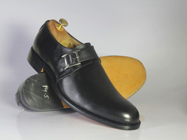 Handmade Men&#39;s Black Leather Monk Strap Dress Formal Shoes, Men Designer Shoes - £115.87 GBP