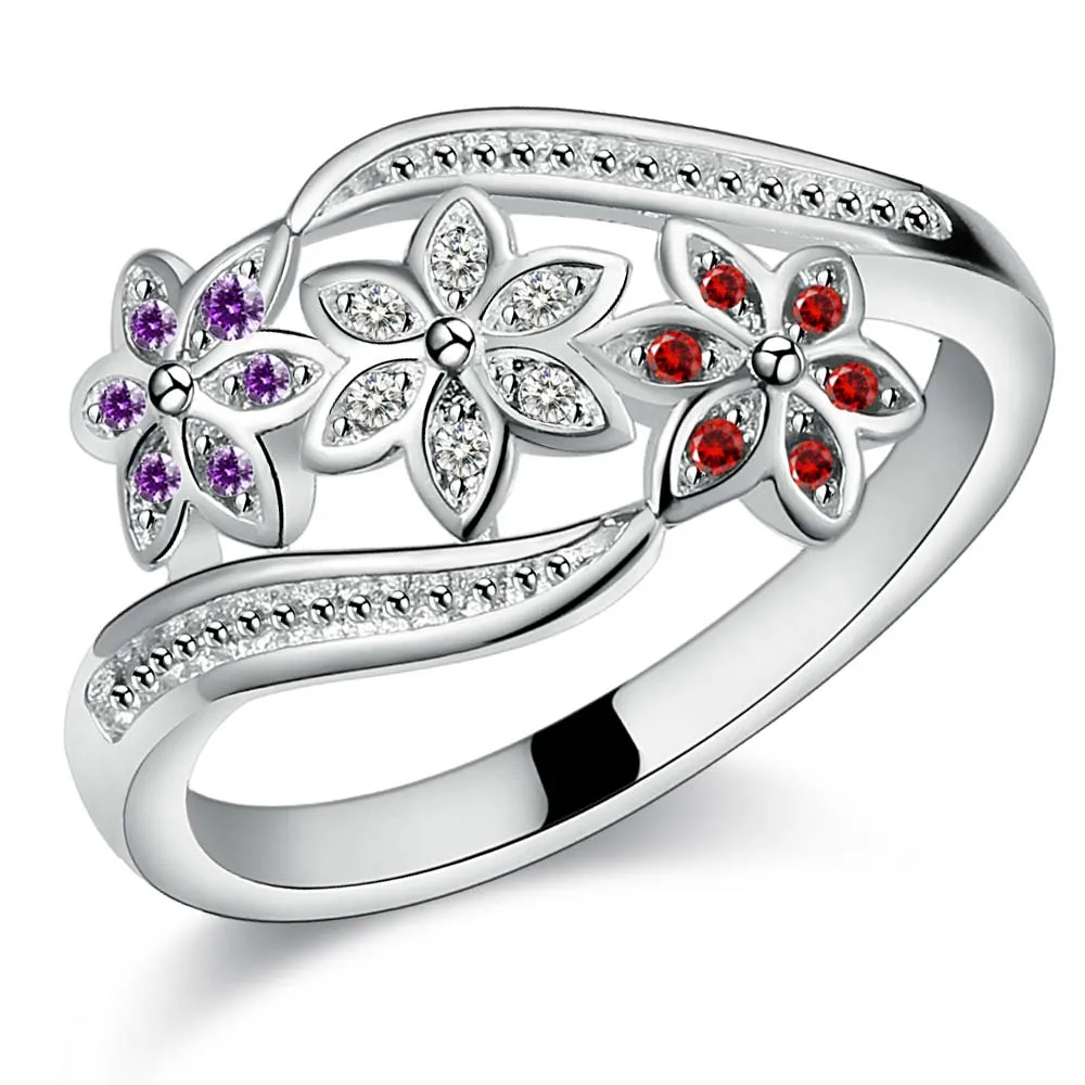 925 silver high quality For women lady wedding inlaid stone crystal flower ring  - £13.60 GBP