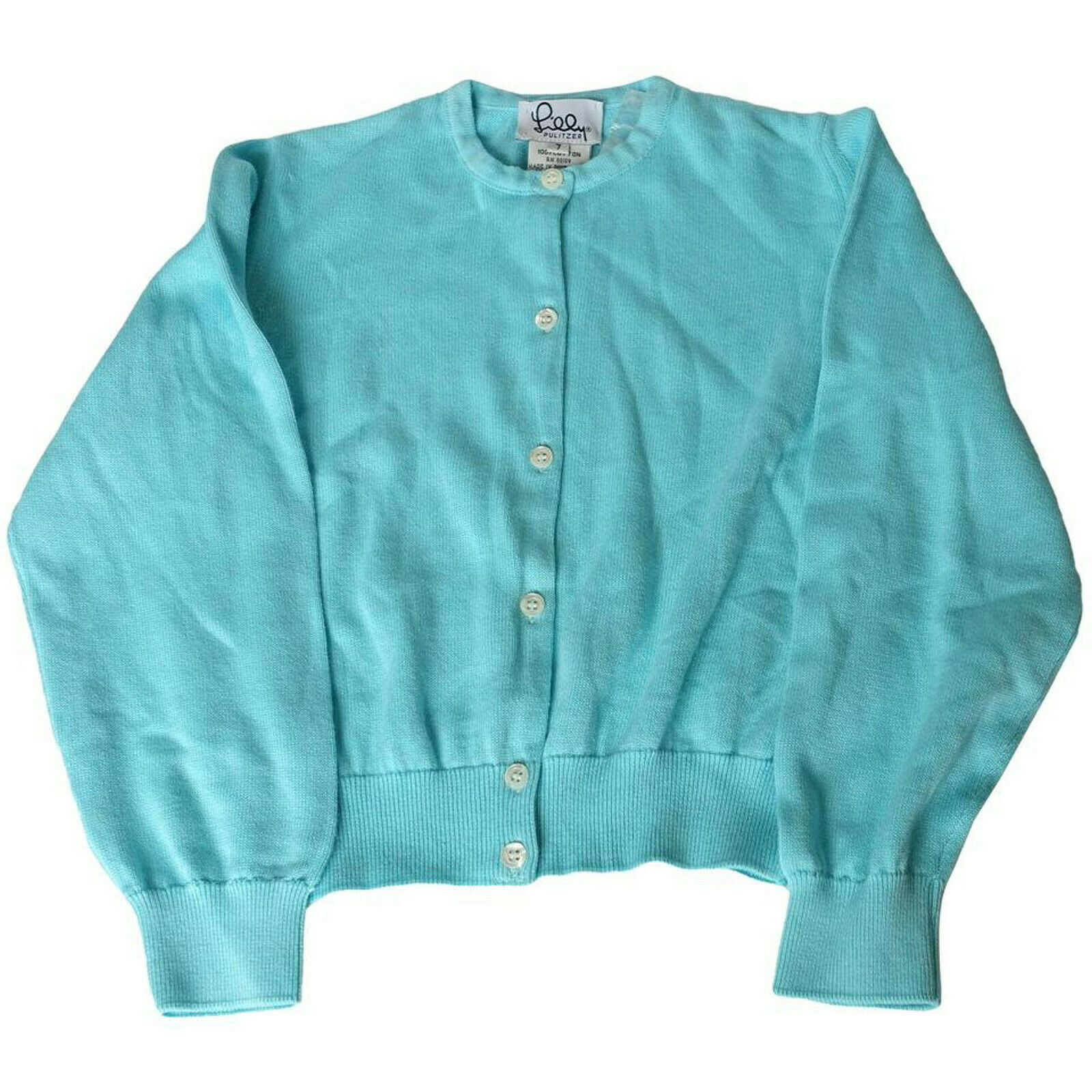 LILLY PULITZER Blue Cotton Knit Carrie Cardigan Sweater Girls 7 - $29.99