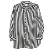 Chicos Womens Blouse Size 0.5 Long Sleeve Hidden Button Front Black White Stripe - £10.96 GBP