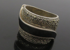 925 Sterling Silver - Vintage Black Onyx &amp; Marcasite Band Ring Sz 6.5 - RG12103 - £32.53 GBP