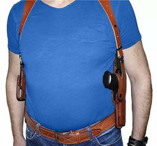 Fits CZ P-09 4.5”BBL Leather Vertical Shoulder Holster Double Magazine #1502# RH image 5