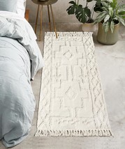 Tufted Cotton Accent Throw Rugs With Tassels Woven Machine Washable Tribal Floor - £30.59 GBP