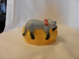 Ceramic Cat Sleeping on a Yellow Bowl Figurine for Flowers or Trinkets - $40.00