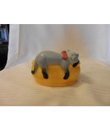 Ceramic Cat Sleeping on a Yellow Bowl Figurine for Flowers or Trinkets - £31.46 GBP