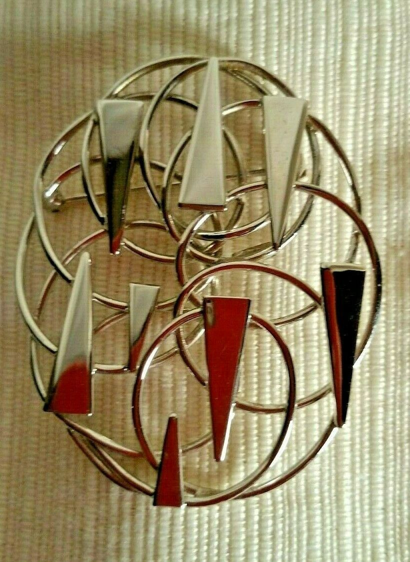 Vintage Designer Signed L'F Silver Tone Oval Modernist Brooch Pin Item image 5