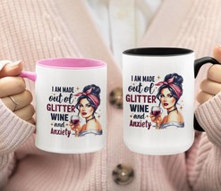 Funny Wine Lover Gift Mug Glitter Anxiety Coffee Cup for Women Sassy Sel... - $5.77