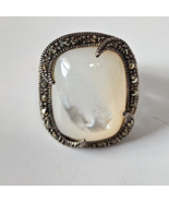 Vintage Signed NF 925 MOP &amp; Marcasite Ring - Size 6 - $34.65