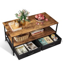 Coffee Table With Storage Drawers And Open Shelf, Mid-Century Modern Wood And Me - £115.09 GBP