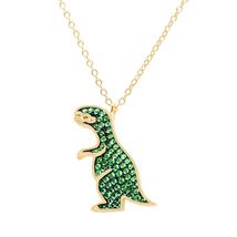 16&quot; Round Green Emerald Stone Dinosaur Pendant Necklace 18K Yellow GP Women Gift - £72.58 GBP