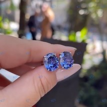 Gift 8x6mm Oval Cut Tanzanite 4 Prong Stud Earrings in 925 Silver with P... - $22.94