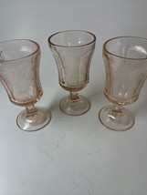 Three (3) Vintage Recollection PINK Madrid Indiana Glass Footed Water Go... - $30.99