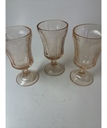 Three (3) Vintage Recollection PINK Madrid Indiana Glass Footed Water Go... - $30.99