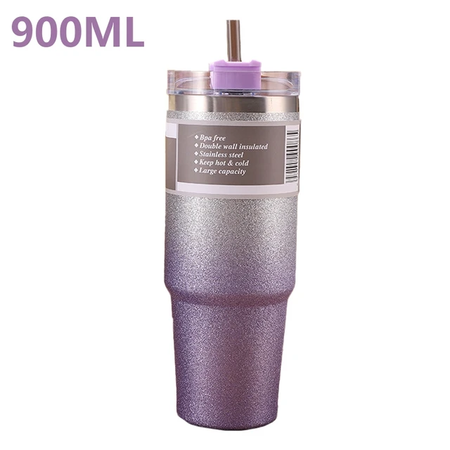 900ML Vacuum Insulated Stainless Steel Thermal Mug Coffee Cup with Straw - £22.04 GBP