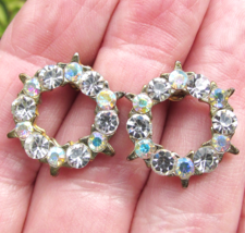 Vintage 1960s Aurora Borealis AB Rhinestone Stars &amp; Circle Pierced Earrings - $13.85