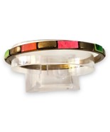 Vintage Brass &amp; Enamel Bracelet Colorful Inlay 3.25&quot; Geometric Color Block - €8,64 EUR