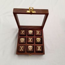 Tic tac toe glass top in sheesham wood, Skull &amp; bone design inlay in box gift - £69.81 GBP