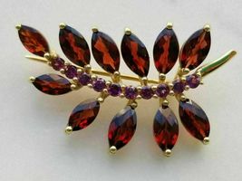 4.40Ct Marquise Cut Simulated Red Garnet Leaf Pin Brooch Gold Plated925 Silver - £125.89 GBP