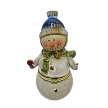 Vintage Christmas Snowman Ceramic Trinket Figurine Hinged 5.5&quot; Tall Glossy - $16.41