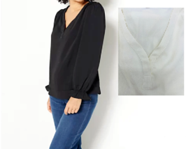 Laurie Felt Cloud 9 Split-Neck Blouse- Ivory, Small - £19.84 GBP