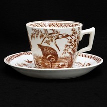 Charles Allerton & Sons Staffordshire Transferware Water Hen Teacup and Saucer - £98.76 GBP