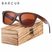 BARCUR Square Wood Sunglasses Bamboo Brown Color Wooden Sun glasses Men - £29.50 GBP
